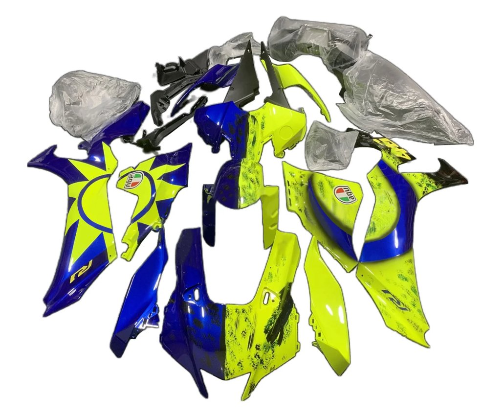 Yamaha YZF-R1 Fairings (2020-2025) Blue, Yellow, Sun, Moon at KingsMotorcycleFairings.com