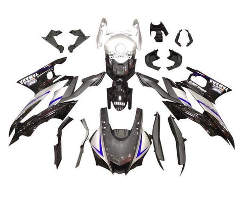 Yamaha YZF-R3 Fairings (2019-2021) Silver, Faux Carbon Fiber, Blue at KingsMotorcycleFairings.com