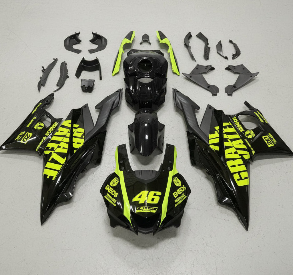 Yamaha YZF-R3 Fairings (2022-2024) Black, Neon Yellow at KingsMotorcycleFairings.com