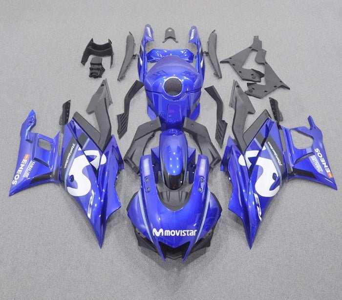 Yamaha YZF-R3 Fairings (2022-2024) Blue, White, Movistar at KingsMotorcycleFairings.com