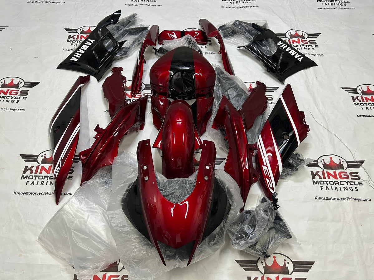 Yamaha YZF-R3 Fairings (2022-2024) Dark Red, Black, White Stripe from KingsMotorcycleFairings.com