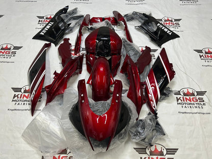 Yamaha YZF-R3 Fairings (2022-2024) Dark Red, Black, White Stripe from KingsMotorcycleFairings.com
