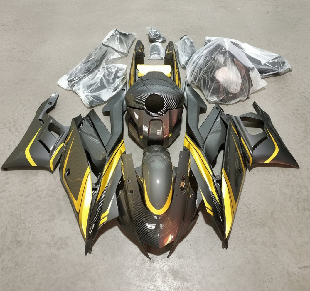 Yamaha YZF-R3 Fairings (2022-2024) Faux Carbon Fiber, Gold at KingsMotorcycleFairings.com