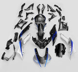 Yamaha YZF-R3 Fairings (2022-2024) Faux Forged Carbon Fiber, Silver, Blue at KingsMotorcycleFairings.com