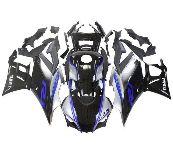 Yamaha YZF-R3 Fairings (2022-2024) Silver, Black, Blue at KingsMotorcycleFairings.com
