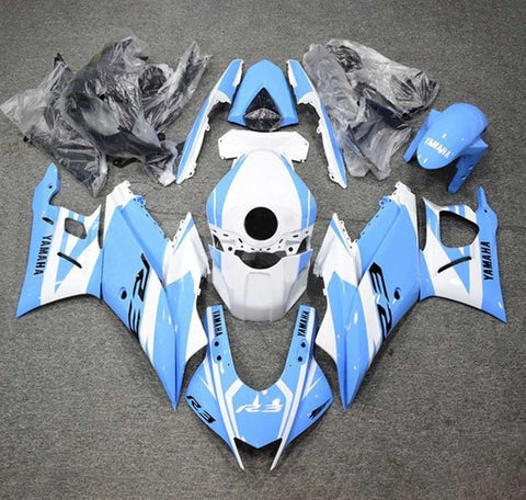 Yamaha YZF-R3 Fairings (2022-2024) White, Light Blue at KingsMotorcycleFairings.com