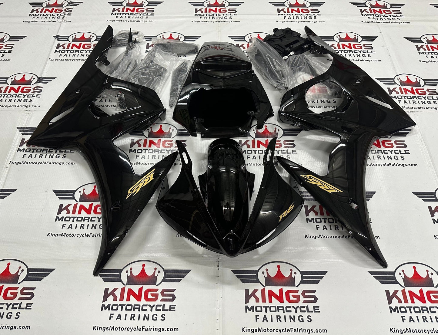 Yamaha YZF-R6 Fairings (2003-2004) Matte Black, Gloss Black, Gold at KingsMotorcycleFairings.com