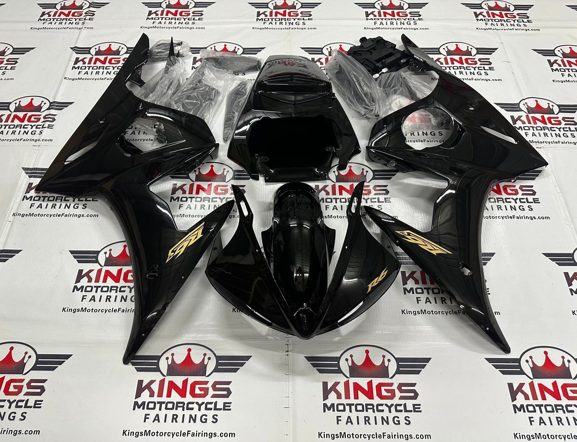 Yamaha YZF-R6 Fairings (2003-2004) Matte Black, Gloss Black, Gold at KingsMotorcycleFairings.com