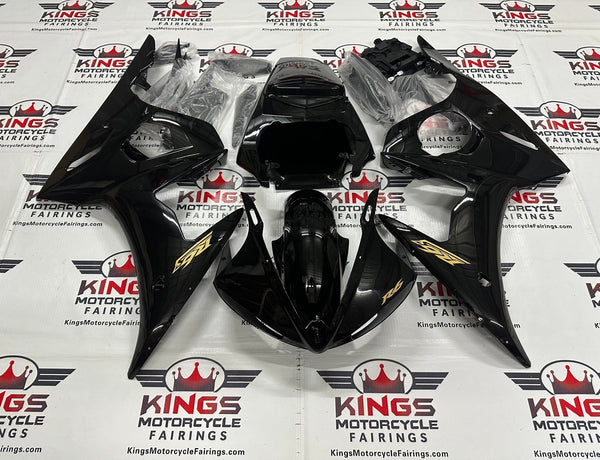 Yamaha YZF-R6 Fairings (2003-2004) Matte Black, Gloss Black, Gold at KingsMotorcycleFairings.com