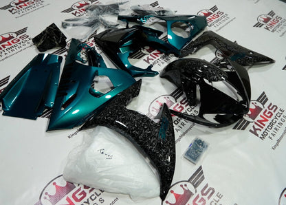 Yamaha YZF-R6 Fairings (2005) Faux Forged Carbon Fiber, Green, Black at KingsMotorcycleFairings.com