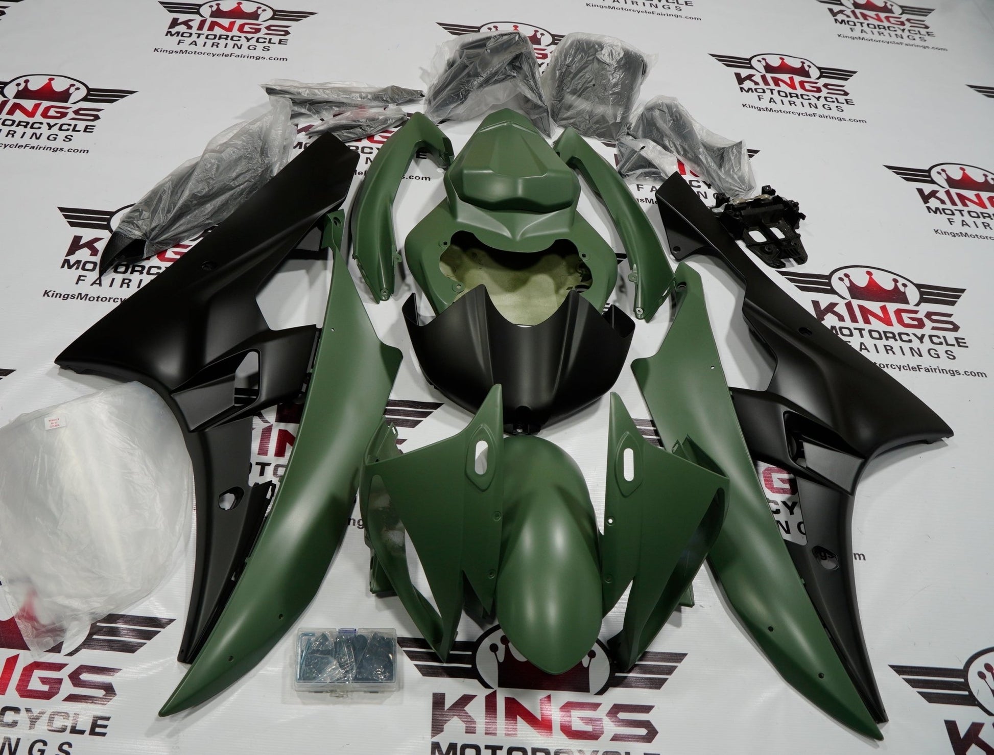 Yamaha YZF-R6 Fairings (2006-2007) Matte Green, Matte Black at KingsMotorcycleFairings.com