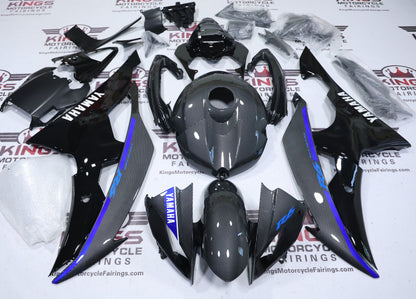 Yamaha YZF-R6 Fairings (2008-2016) Faux Carbon Fiber, Black, White, Blue from KingsMotorcycleFairings.com