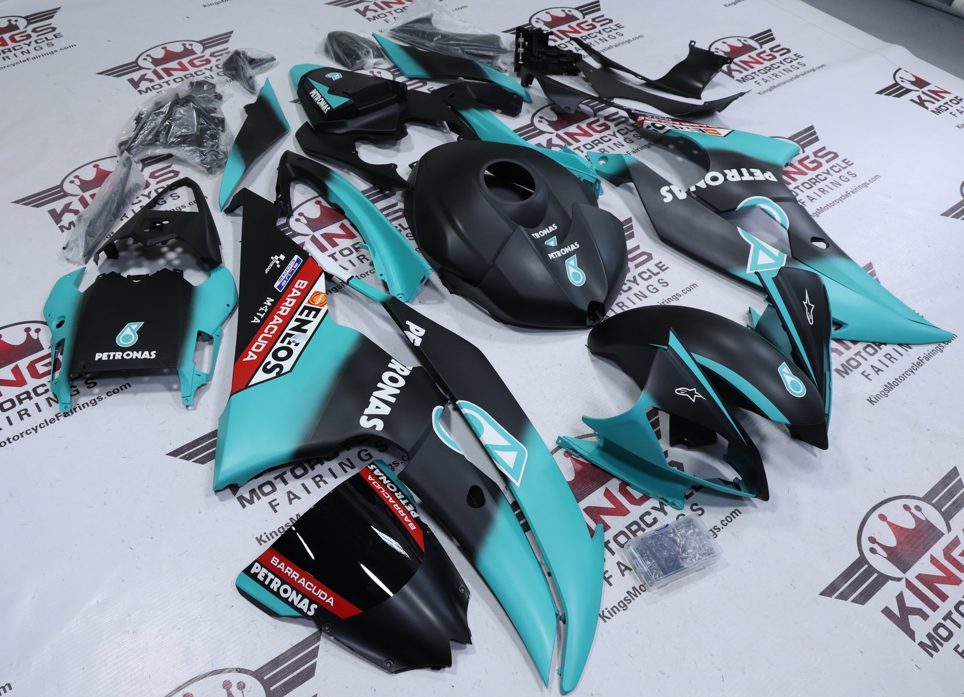 Yamaha YZF-R6 Fairings (2008-2016) Matte Black, Turquoise Petronas Fairings from KingsMotorcycleFairings.com