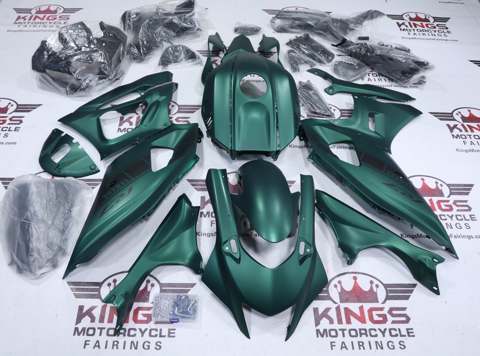 Yamaha YZF-R7 Fairings (2021-2025) Matte Green, Matte Black from KingsMotorcycleFairings.com