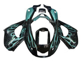 Yamaha YZF1000R Fairings (1996-2007) Black, Teal Flames at KingsMotorcycleFairings.com