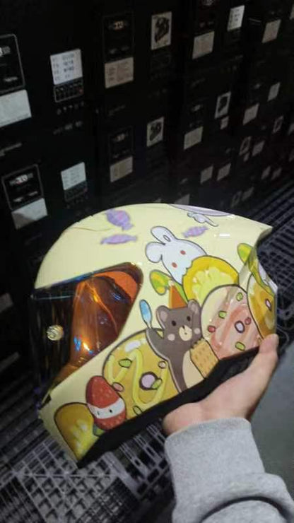 Yellow Cartoon Candy & Animals Motorcycle Helmet at KingsMotorcycleFairings.com