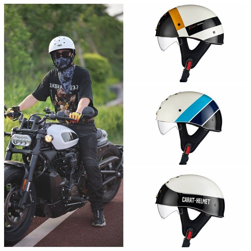 bucket helmet motorcycle White, Black & Gold Half Bucket Motorcycle Helmet