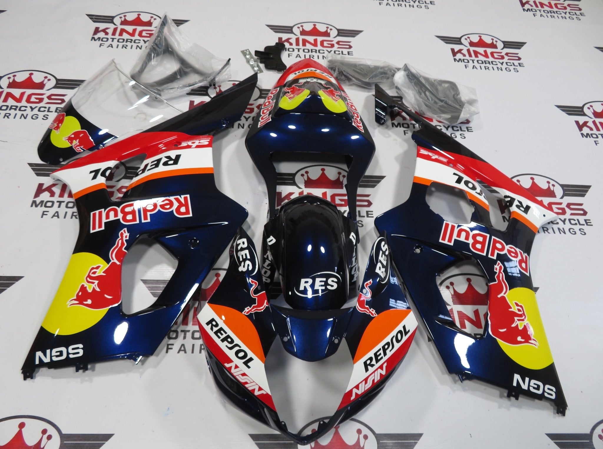Suzuki GSXR1000 Fairings (2003-2004) Blue RedBull Repsol from KingsMotorcycleFairings.com
