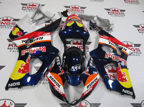Blue RedBull Repsol Fairing Kit for a 2003 & 2004 Suzuki GSX-R1000 motorcycle