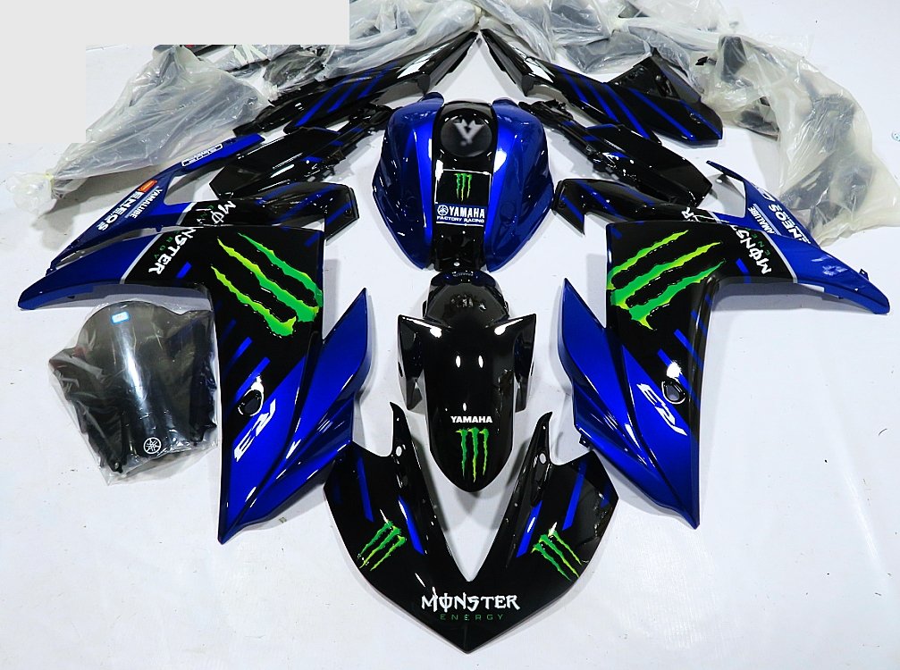 Yamaha YZF-R3 (2015-2018) Blue, Black & Green Monster Fairings