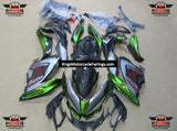 Green, Silver, Red & Faux Carbon Fiber Shark Fairing Kit for a 2018, 2019, 2020, 2021, 2022 & 2023 Kawasaki Ninja 400 motorcycle at KingsMotorcycleFairings.com