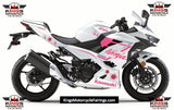 White and Pink Flowers Fairing Kit for a 2018, 2019, 2020, 2021, 2022 & 2023 Kawasaki Ninja 400 motorcycle at KingsMotorcycleFairings.com