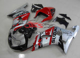 Silver, Red and Black Fairing Kit for a 2000, 2001, 2002 & 2003 Suzuki GSX-R600 motorcycle