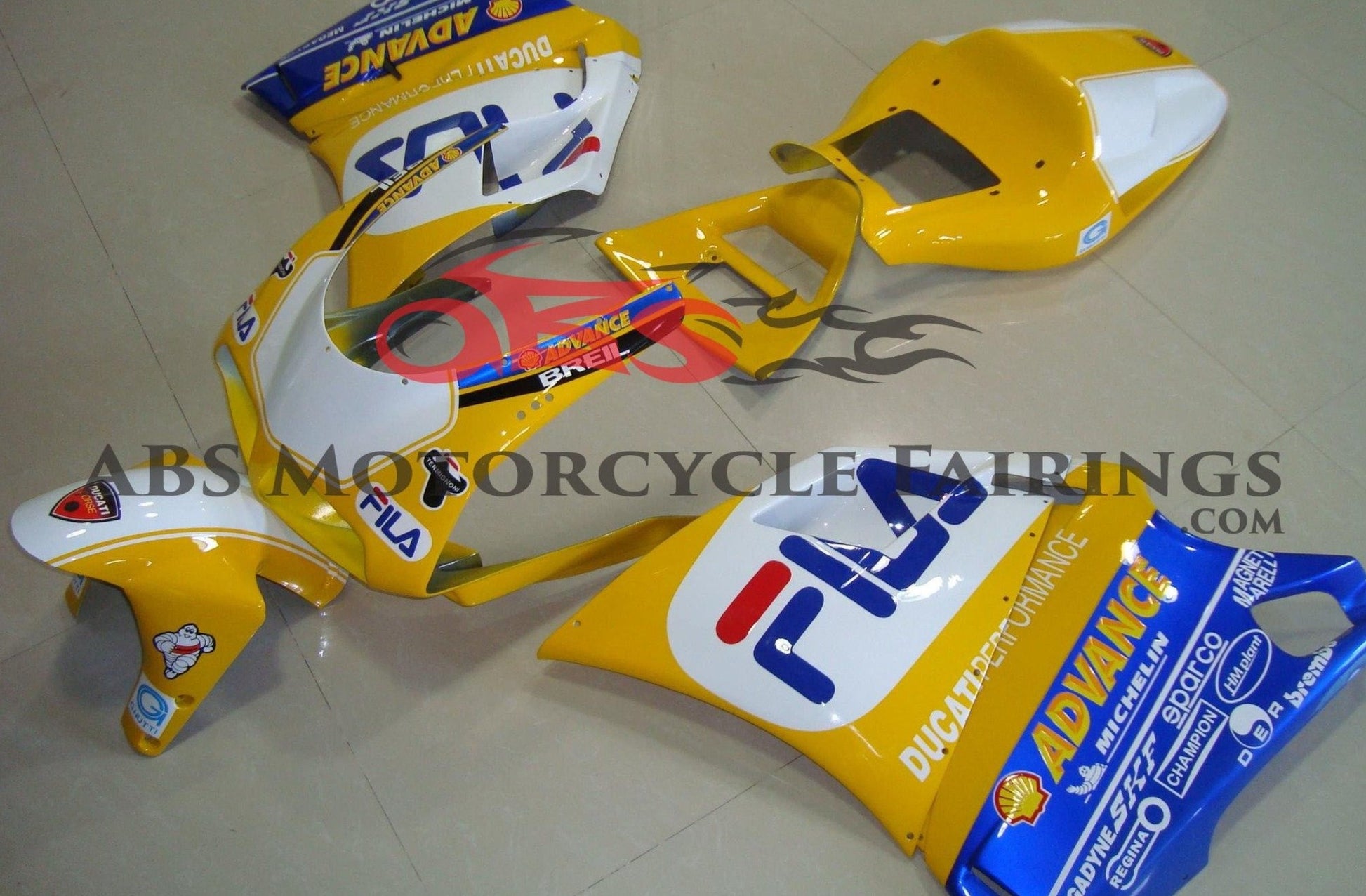 Ducati 748 Fairings (1994-2003) Yellow, White, Blue FILA from KingsMotorcycleFairings.com