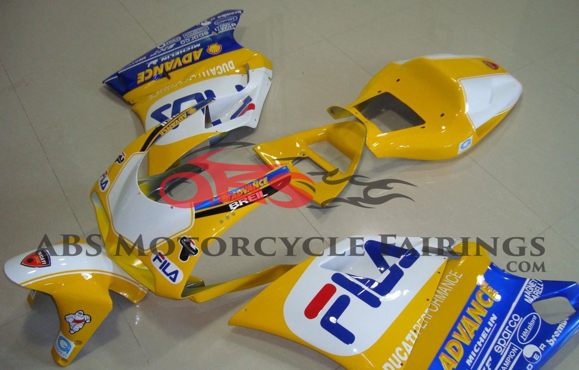 Ducati 748 Fairing Kit (1994-2003) Yellow, White, Blue FILA at KingsMotorcycleFairings.com