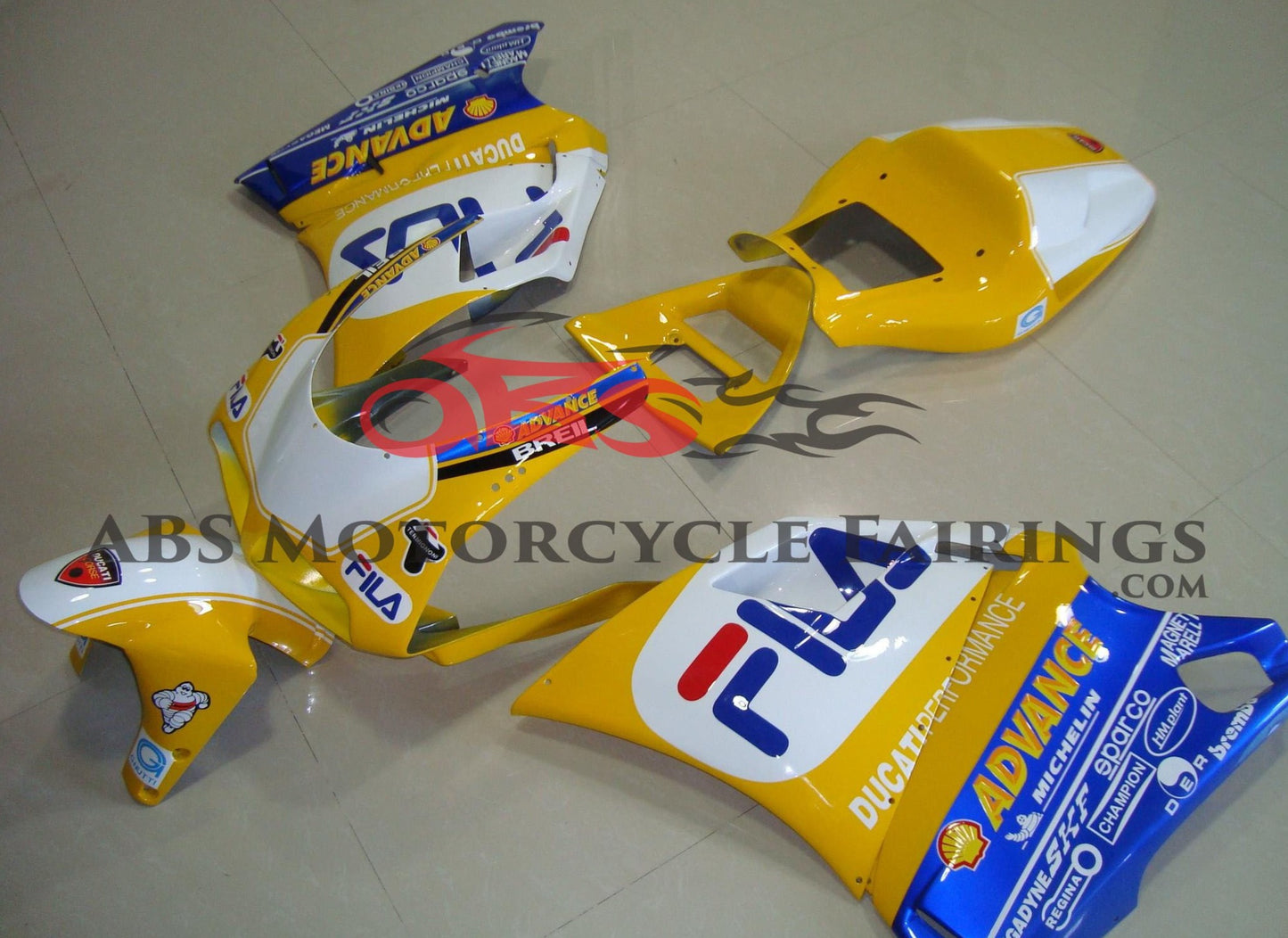 Shop Ducati 748 Fairings (1994-2003) Yellow, White, Blue FILA at KingsMotorcycleFairings.com