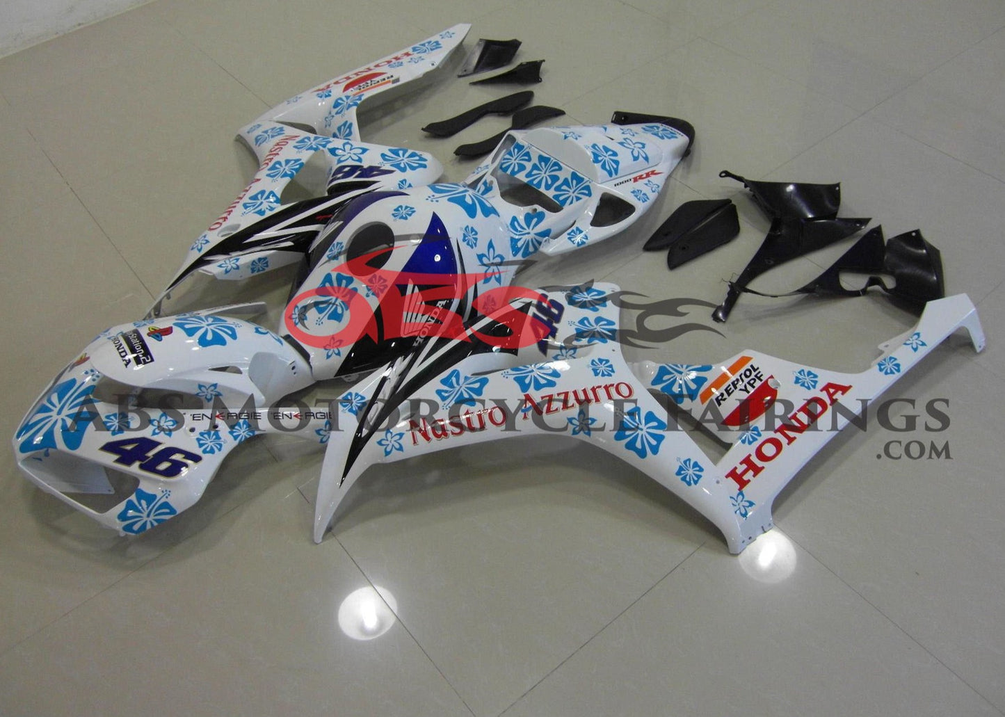 White and Blue Nastro Azzurro Fairing Kit for a 2006 & 2007 Honda CBR1000RR motorcycle