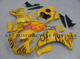 Yellow and Black Flame Fairing Kit for a 2012, 2013 & 2014 Yamaha YZF-R1 motorcycle