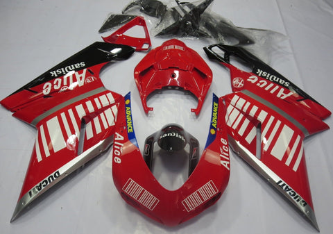 Alice Advance Red & White fairing kit for DUCATI 1098 2007, 2008, 2009, 2010, 2011, 2012 motorcyclesDucati 1098 (2007-2012) Red, Silver, Black & White Striped Alice Fairings