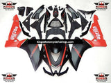 Matte Black and Matte Red Fairing Kit for a 2012, 2013, 2014, 2015, 2016 and 2017 Aprilia RS4 125 motorcycle