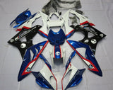 White, Blue, Black and Red Fairing Kit for a 2009, 2010, 2011, 2012, 2013 and 2014 BMW S1000RR motorcycle