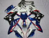 White, Blue, Black and Red Fairing Kit for a 2015 and 2016 BMW S1000RR motorcycle