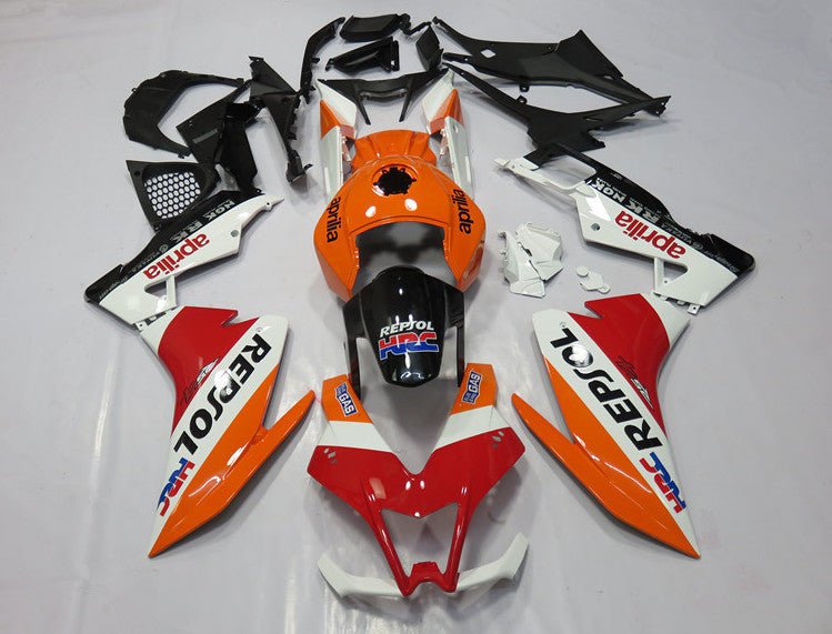 Aprilia RS4 125 Fairings (2012-2016) Orange, Red, White Repsol at KingsMotorcycleFairings.com