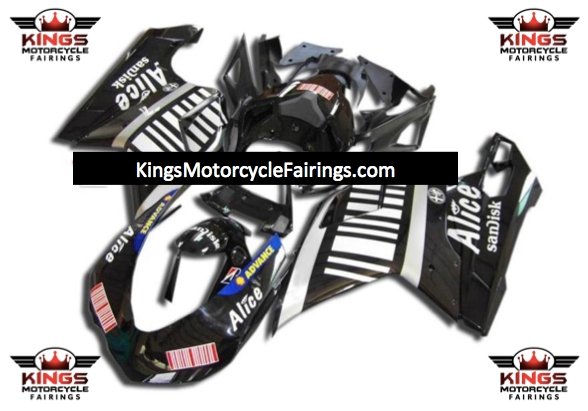 Black, White and Silver Alice Fairing Kit for a 2007, 2008, 2009, 2010, 2011 & 2012 Ducati 1198 motorcycle
