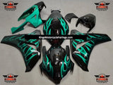 Black and Green Flame Fairing Kit for a 2008, 2009, 2010 & 2011 Honda CBR1000RR motorcycle
