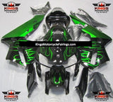 Black and Green Flame Fairing Kit for a 2005 and 2006 Honda CBR600RR motorcycle