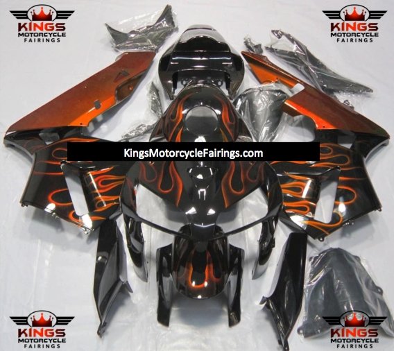 Honda CBR600RR (2005-2006) Black & Orange Flame Fairings