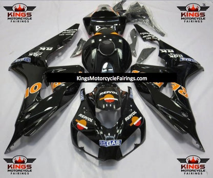 Black and Orange Repsol Fairing Kit for a 2006 & 2007 Honda CBR1000RR motorcycle