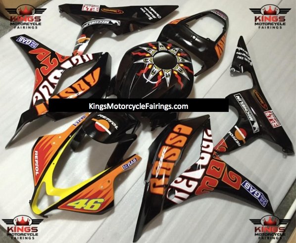 Honda CBR600RR (2007-2008) Black & Orange Rossi #46 Fairings