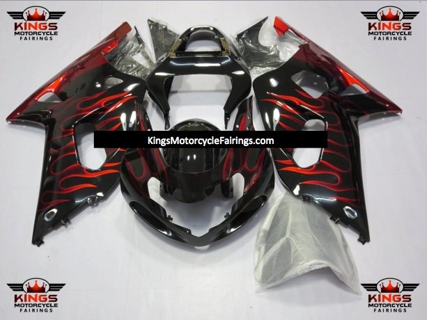 Suzuki GSXR750 (2000-2003) Black & Red Flame Fairings at KingsMotorcycleFairings.com