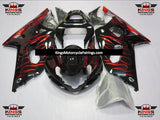 Black and Red Flame Fairing Kit for a 2000, 2001, 2002 & 2003 Suzuki GSX-R600 motorcycle