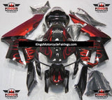 Black and Red Flame Fairing Kit for a 2005 and 2006 Honda CBR600RR motorcycle
