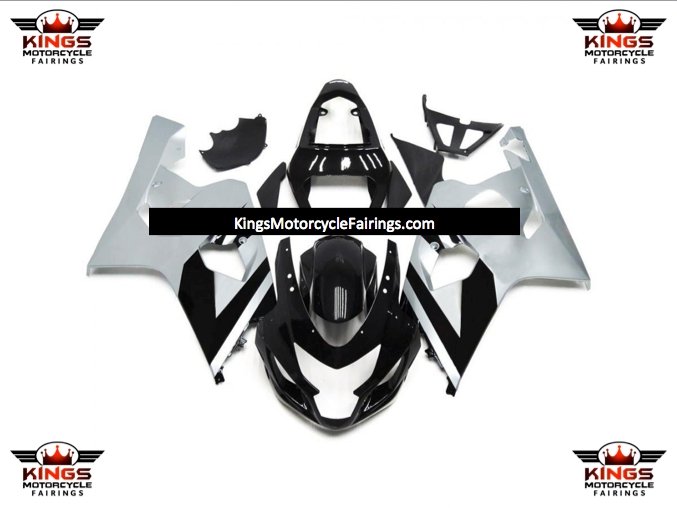 Black and Silver Fairing Kit for a 2004 & 2005 Suzuki GSX-R750 motorcycle