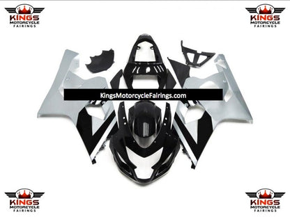 Black and Silver Fairing Kit for a 2004 & 2005 Suzuki GSX-R600 motorcycle