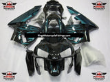 Black and Teal Blue Flames Fairing Kit for a 2003 and 2004 Honda CBR600RR motorcycle