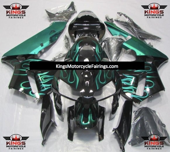 Honda CBR600RR (2005-2006) Black & Teal Green Flame Fairings